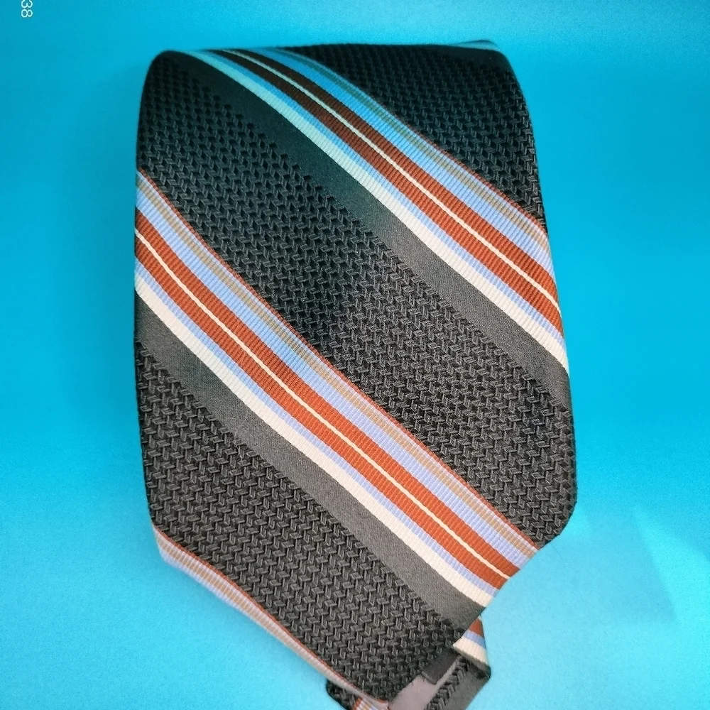 Robert Talbott Men's Striped Tie  Gray Multicolored Finest Silk Handsewn Retro